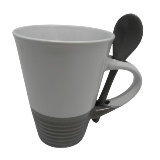 Taza C/Cuchara Bco./Gris 11Oz