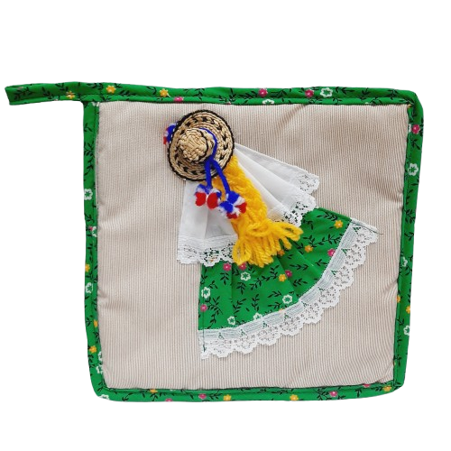 Agarraolla con Pollera  cuadrado Sarasa /Manta Sucia Verde